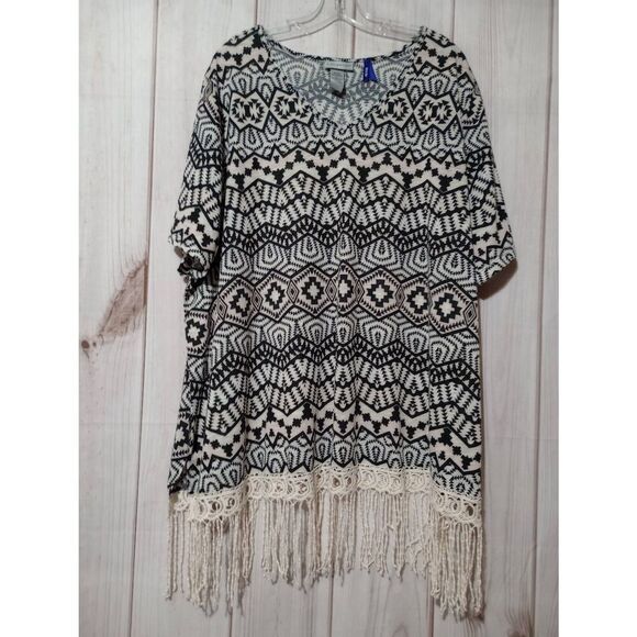 Catherines Tops - Catherines Shirt‎ Ladies 3x Petite Black Tan Fringe
